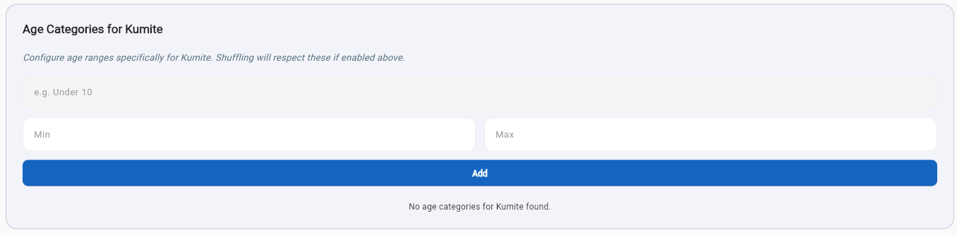 Age Categories for Kumite