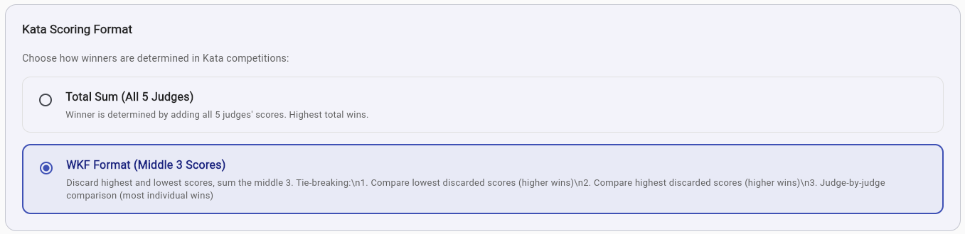 Kata Scoring Format — Total Sum vs WKF middle-3 format