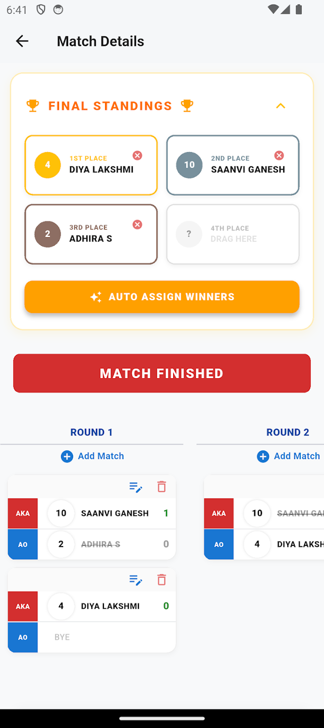 Match Details and Final Standings